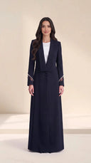 The Asala Pearl-Trim Sheer Cuff Abaya, in Navy, front view