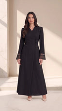 The Asima Asymmetric Button Abaya with Sheer Cuffs - TAL by The Abaya Lab