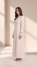 The Asima Asymmetric Button Abaya with Sheer Cuffs - TAL by The Abaya Lab