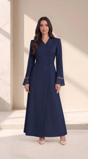 The Asima Asymmetric Button Abaya with Sheer Cuffs - TAL by The Abaya Lab