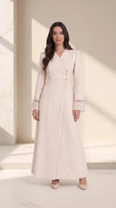 The Asima Asymmetric Button Abaya with Sheer Cuffs - TAL by The Abaya Lab