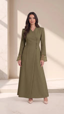 The Asima Asymmetric Button Abaya with Sheer Cuffs - TAL by The Abaya Lab