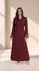The Asima Asymmetric Button Abaya with Sheer Cuffs - TAL by The Abaya Lab