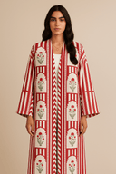 The Asma Red Floral Stripe Abaya - TAL by The Abaya Lab