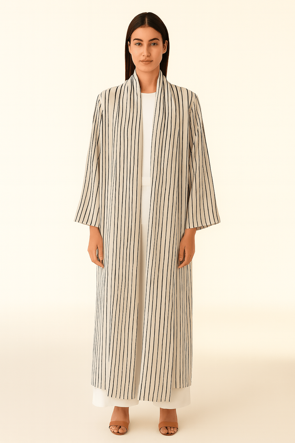 The Asma White & Black Striped Abaya - TAL by The Abaya Lab