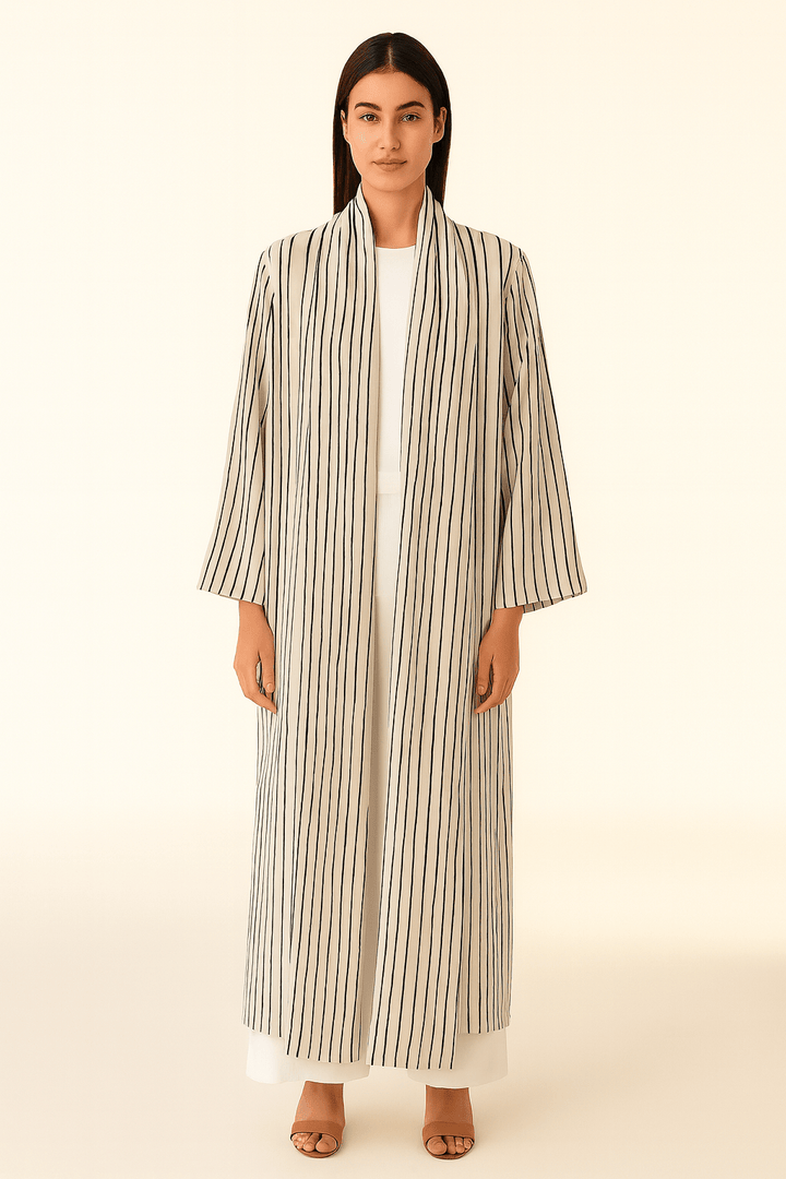The Asma White & Black Striped Abaya - TAL by The Abaya Lab
