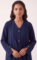 The Atheer Scalloped Open Front Abaya with Star Buttons - TAL by The Abaya Lab