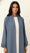 The Azeeza Tassel Sleeve Trim Open Abaya - TAL by The Abaya Lab