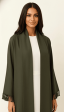 The Azeeza Tassel Sleeve Trim Open Abaya - TAL by The Abaya Lab