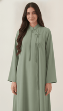 The Aziza Mandarin Collar Abaya with Tassel Tie Detail - TAL by The Abaya Lab