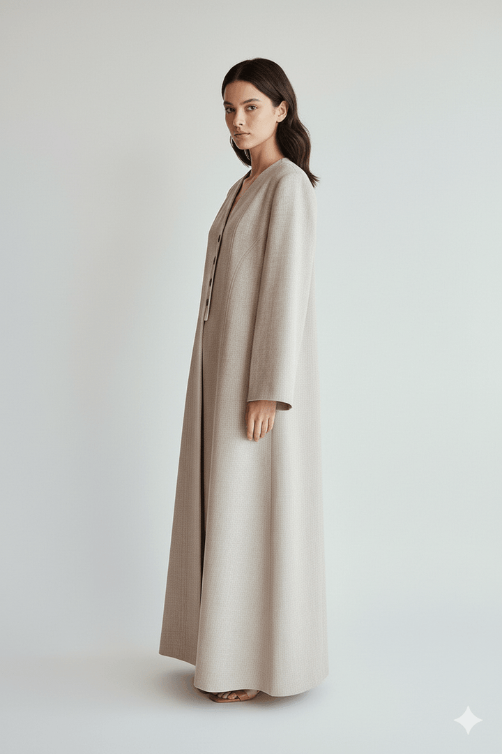 The Azra Beige Linen Abaya - TAL by The Abaya Lab