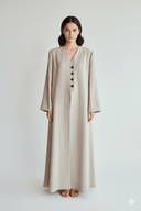 The Azra Beige Linen Abaya - TAL by The Abaya Lab