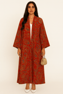 The Azza Orange Bohemian Silk Abaya - TAL by The Abaya Lab