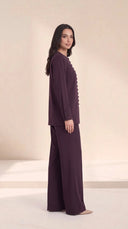 The Balqees Covered Button Front Set, in Dark Purple, side view