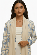 The Bano Cream & Blue Palm Print Abaya - TAL by The Abaya Lab