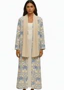 The Bano Cream & Blue Palm Print Abaya - TAL by The Abaya Lab