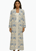 The Bano Cream & Blue Palm Print Abaya - TAL by The Abaya Lab