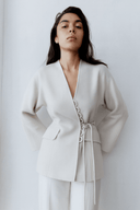 The Budoor Cream Wrap Jacket & Trouser Set - TAL by The Abaya Lab