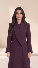 The Buthaina Wide Shawl Collar Abaya, in Dark Purple, front view