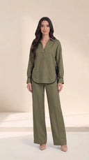 The Dalal Piped Side-Tie Hem Set, in Green, front view