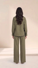 The Dalal Piped Side-Tie Hem Set, in Green, back view