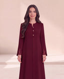 The Daniya Sheer Slit Cuff Abaya, in Burgundy, front view