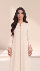 The Daniya Sheer Slit Cuff Abaya, in Off White, front view