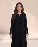 The Daniya Sheer Slit Cuff Abaya, in Black, front view