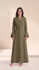 The Dariah Tailored Notch Neck Abaya with Layered Bell Cuffs - TAL by The Abaya Lab