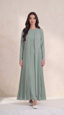 The Dhabia Pleated Side Panel Abaya, in Sage, front view