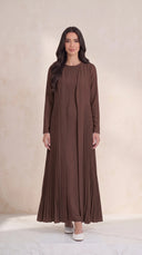 The Dhabia Pleated Side Panel Abaya, in Brown, front view
