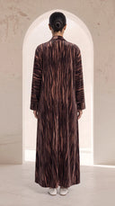 The Doha Brown Banded Open Front Abaya, in Brown, back view