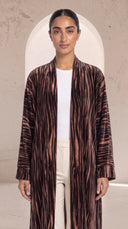 The Doha Brown Banded Open Front Abaya, in Brown, front view