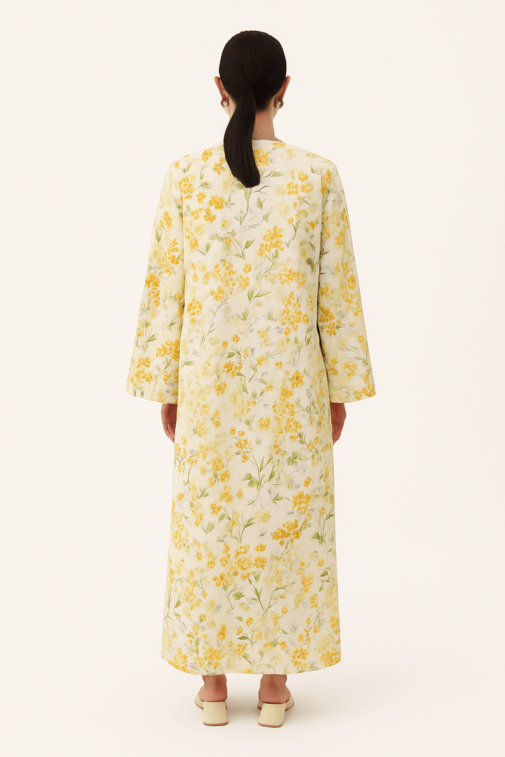 The Eman Yellow Floral Chiffon Abaya - TAL by The Abaya Lab