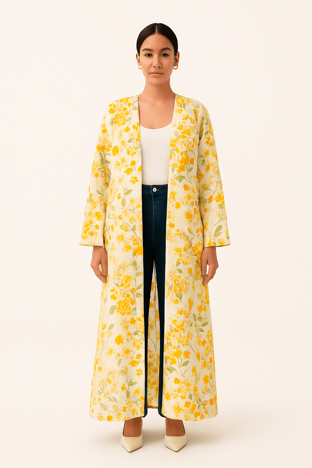 The Eman Yellow Floral Chiffon Abaya - TAL by The Abaya Lab