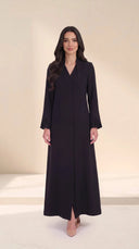 The Fakhra Pleated Fan Cuff Abaya, in Black, front view
