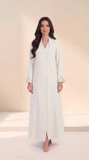 The Fakhra Pleated Fan Cuff Abaya, in Off White, front view