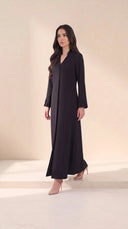The Fakhra Pleated Fan Cuff Abaya, in Black, side view