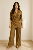 The Farah Olive Drape - Neck Co - ord Set - TAL by The Abaya Lab