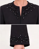 The Fareeda Beaded Branch Neckline Abaya, in Black, detail view