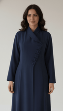The Fariha Wrap Collar Asymmetric Button Abaya - TAL by The Abaya Lab