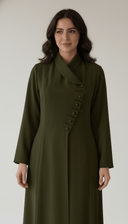 The Fariha Wrap Collar Asymmetric Button Abaya - TAL by The Abaya Lab