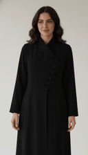 The Fariha Wrap Collar Asymmetric Button Abaya - TAL by The Abaya Lab