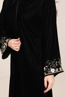 The Fatma Black Velvet Embroidered Abaya - TAL by The Abaya Lab