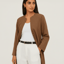 The Fatma Brown Pinstripe Jacket Abaya - TAL by The Abaya Lab