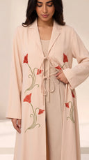 The Fatma Floral Embroidered Abaya with Tie Front - TAL by The Abaya Lab