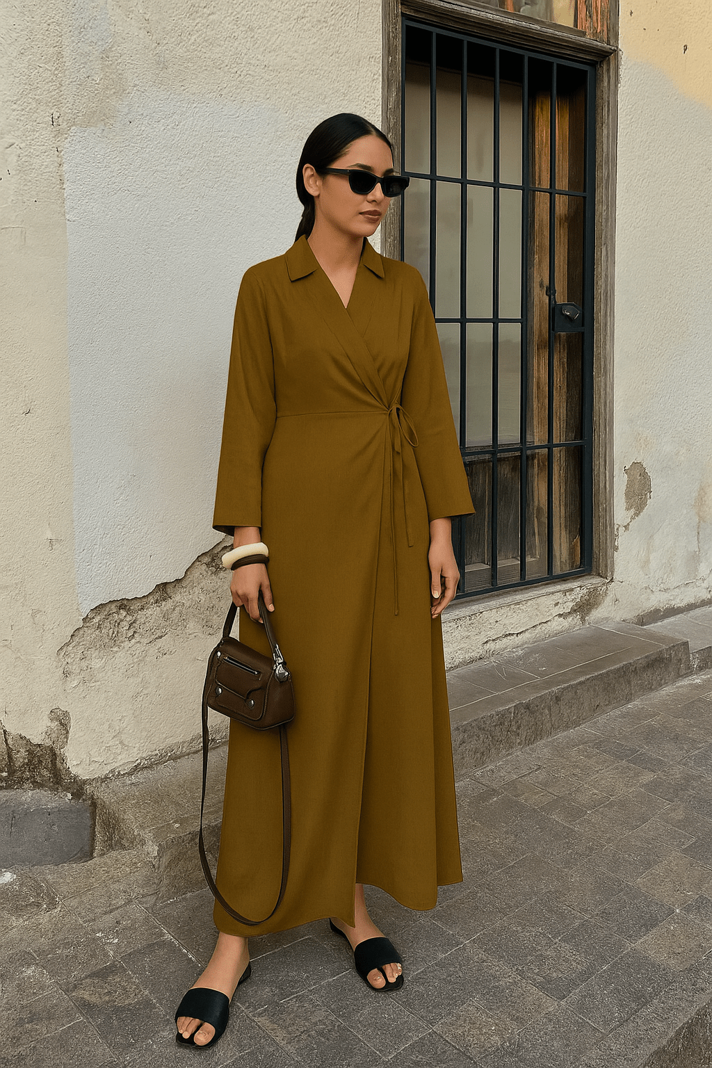 The Fatma Olive Wrap Collar Dress - TAL by The Abaya Lab