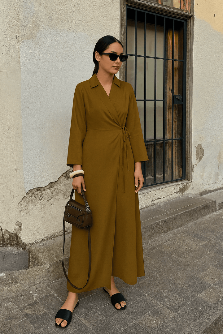 The Fatma Olive Wrap Collar Dress - TAL by The Abaya Lab