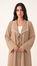 The Fawzia Lace Trim Tie-Front Abaya - TAL by The Abaya Lab
