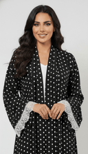 The Fay Classic Polka Dot Abaya with Lace Trim Sleeves - TAL by The Abaya Lab
